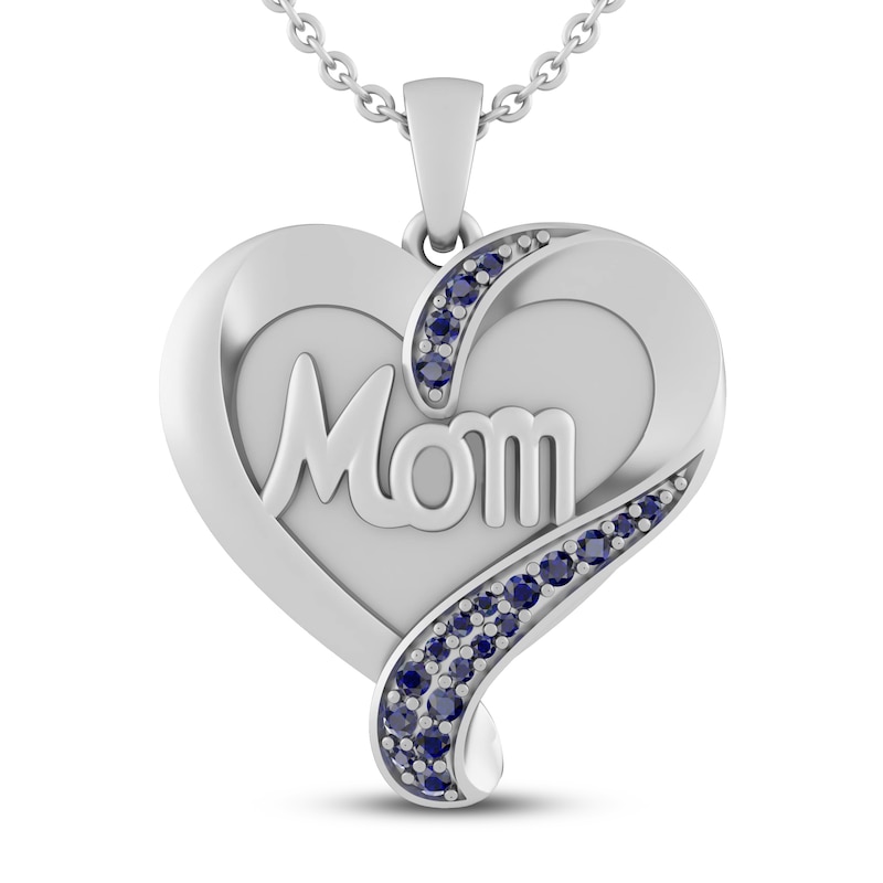 Blue Lab-Created Sapphire Mom Heart Necklace Sterling Silver 18"