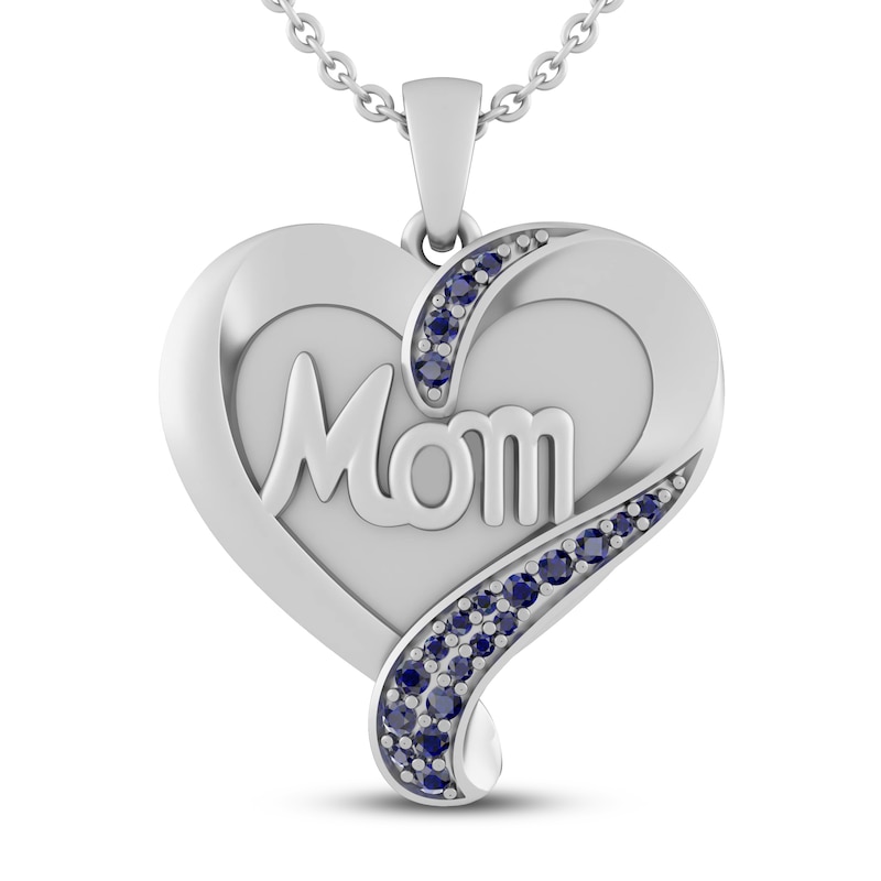 Main Image 1 of Blue Lab-Created Sapphire Mom Heart Necklace Sterling Silver 18&quot;