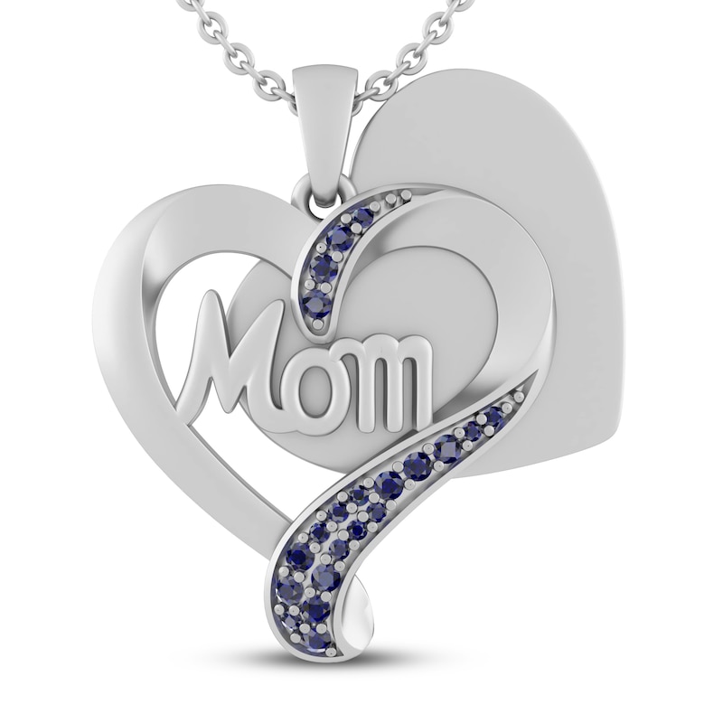 Blue Lab-Created Sapphire Mom Heart Necklace Sterling Silver 18"