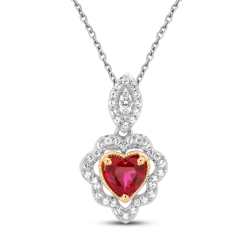 Main Image 1 of Lab-Created Ruby Heart Necklace Sterling Silver/10K Yellow Gold