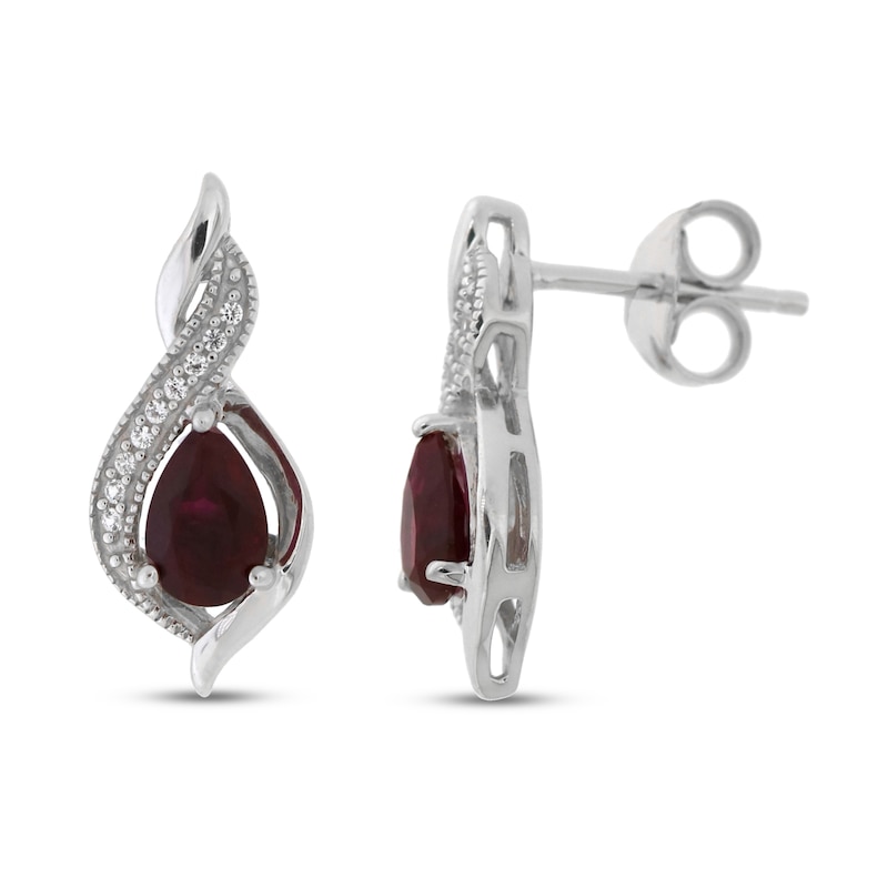 Main Image 1 of Lab-Created Ruby & Lab-Created Sapphire Earrings in Sterling Silver