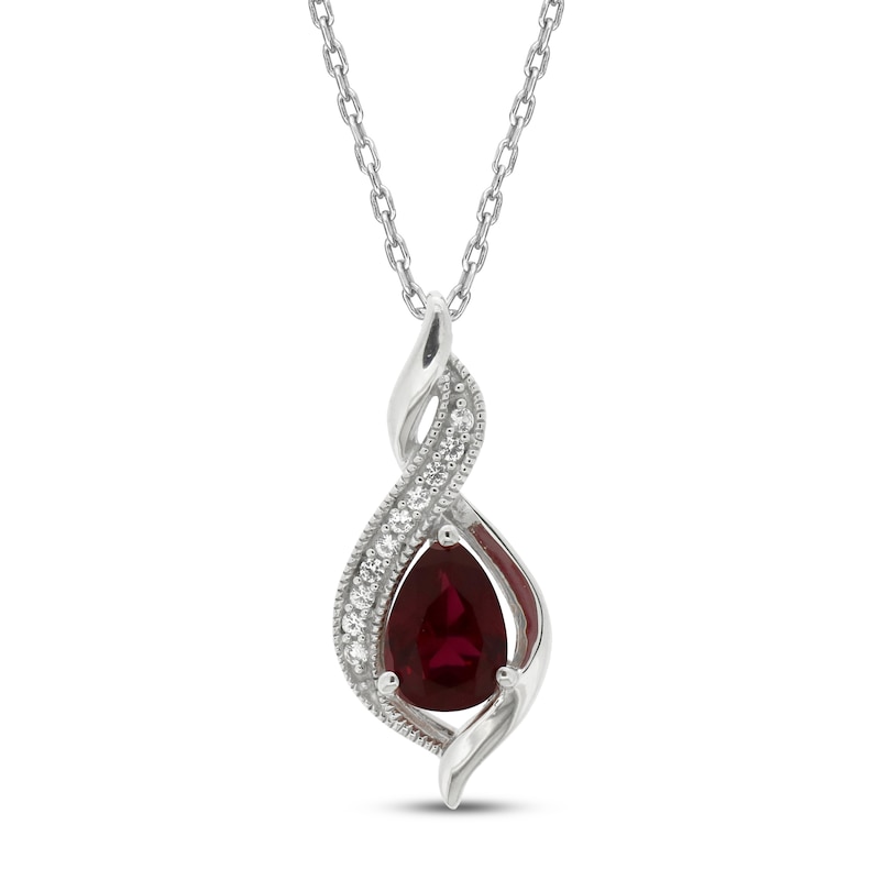Main Image 1 of Lab-Created Ruby & White Lab-Created Sapphire Necklace Sterling Silver 18&quot;
