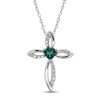 Thumbnail Image 1 of Lab-Created Emerald & White Lab-Created Sapphire Cross Necklace Sterling Silver 18"