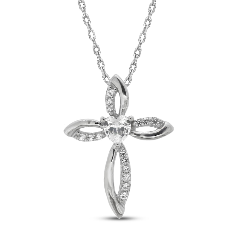 Main Image 1 of White Lab-Created Sapphire Cross Necklace Sterling Silver 18&quot;