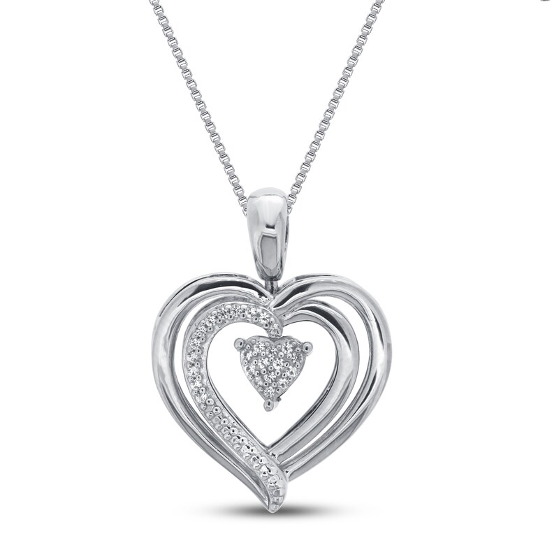 Lab-Created Emerald & White Lab-Created Sapphire Heart Necklace Sterling Silver 18"