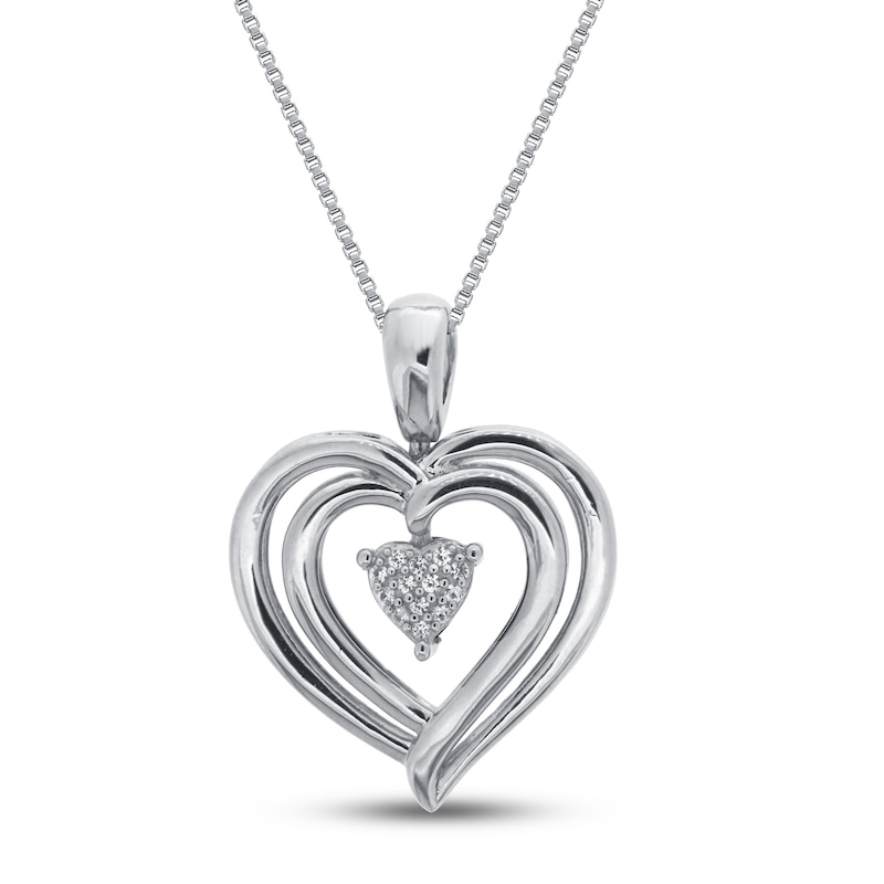 Lab-Created Emerald & White Lab-Created Sapphire Heart Necklace Sterling Silver 18"