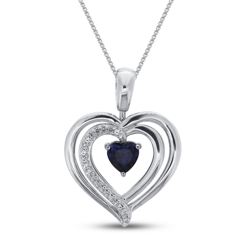 Main Image 1 of Blue & White Lab-Created Sapphire Heart Necklace Sterling Silver 18&quot;