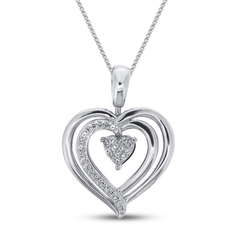 Main Image 2 of Blue & White Lab-Created Sapphire Heart Necklace Sterling Silver 18&quot;