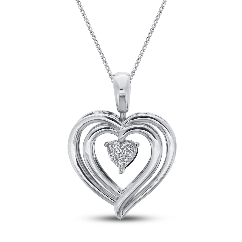 Blue & White Lab-Created Sapphire Heart Necklace Sterling Silver 18"