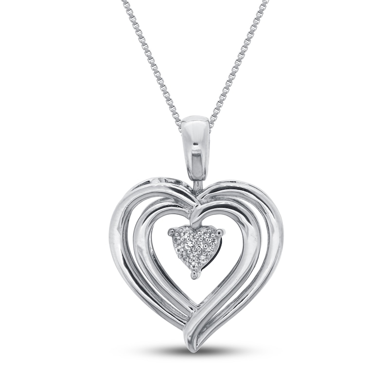 Main Image 3 of Blue & White Lab-Created Sapphire Heart Necklace Sterling Silver 18&quot;