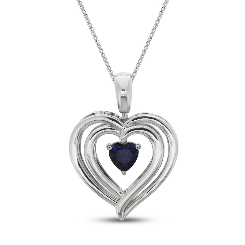 Main Image 4 of Blue & White Lab-Created Sapphire Heart Necklace Sterling Silver 18&quot;
