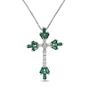 Thumbnail Image 1 of Lab-Created Emerald & White Lab-Created Sapphire Cross Necklace Sterling Silver 18&quot;