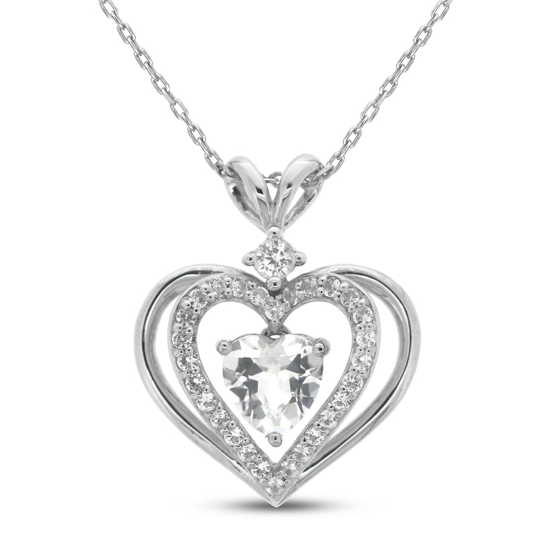 White Lab-Created Sapphire Heart Necklace Sterling Silver 18