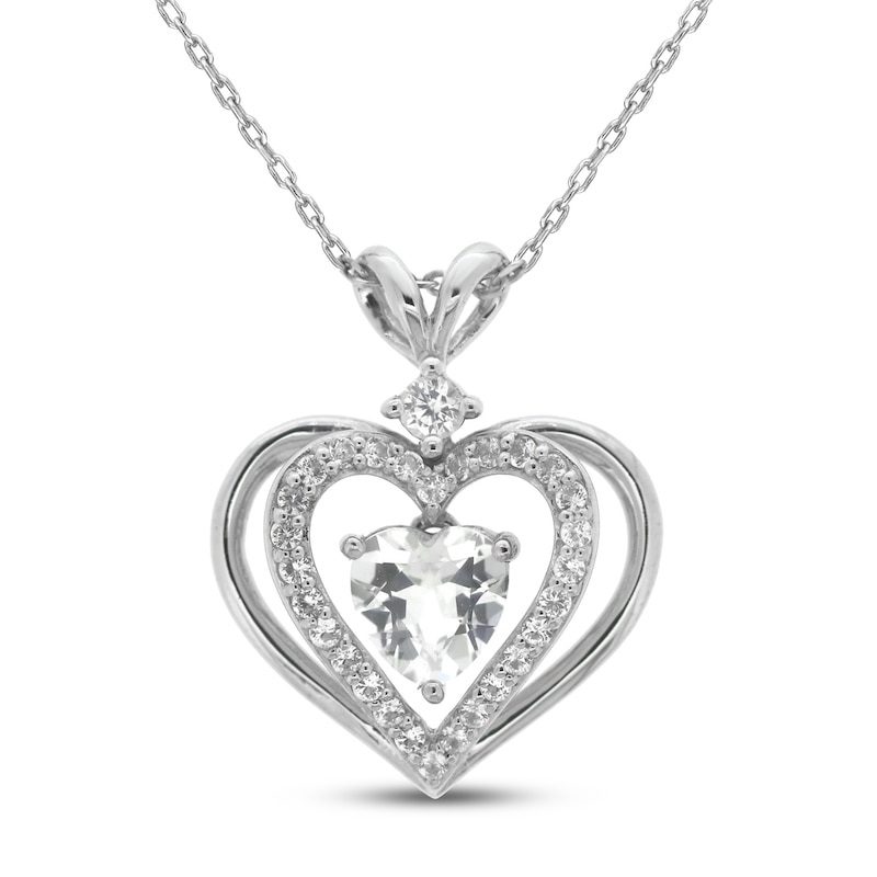 Main Image 1 of White Lab-Created Sapphire Heart Necklace Sterling Silver 18&quot;
