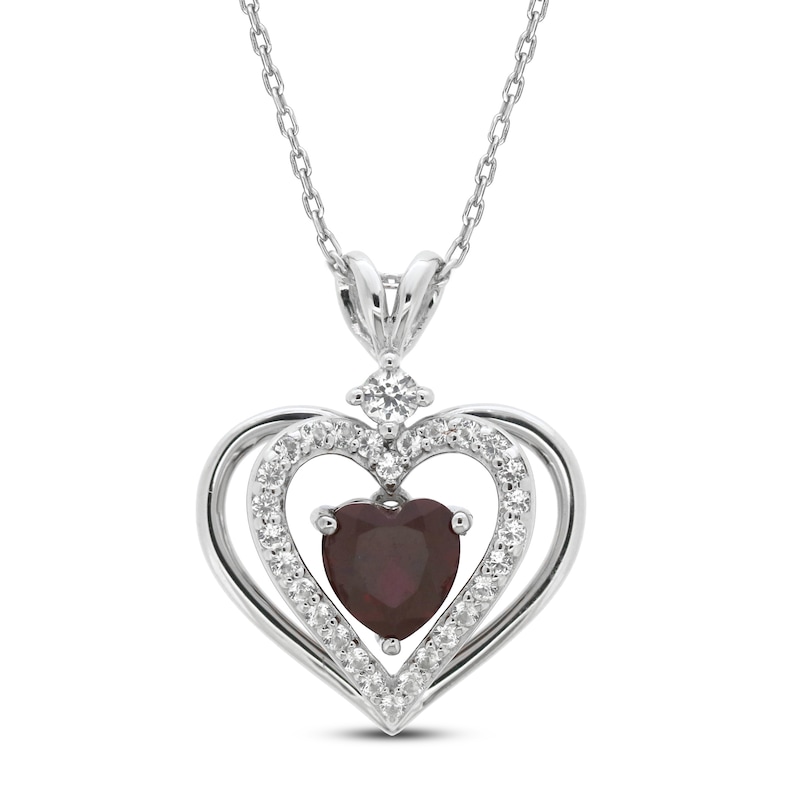 Main Image 1 of Lab-Created Ruby & White Lab-Created Sapphire Heart Necklace Sterling Silver 18&quot;