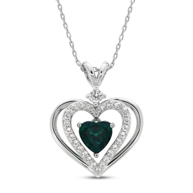 Lab-Created Emerald & White Lab-Created Sapphire Heart Necklace ...