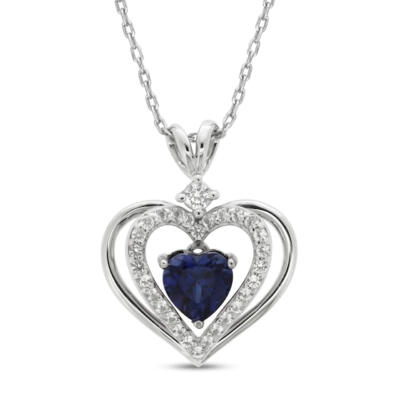 Lab-Created Sapphire Necklace with Diamonds Sterling Silver