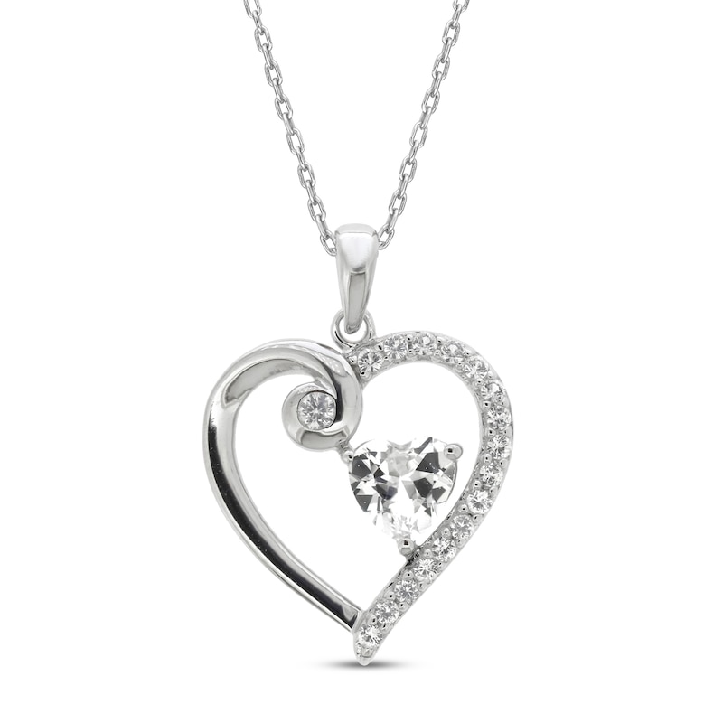 Main Image 1 of White Lab-Created Sapphire Heart Necklace Sterling Silver 18&quot;