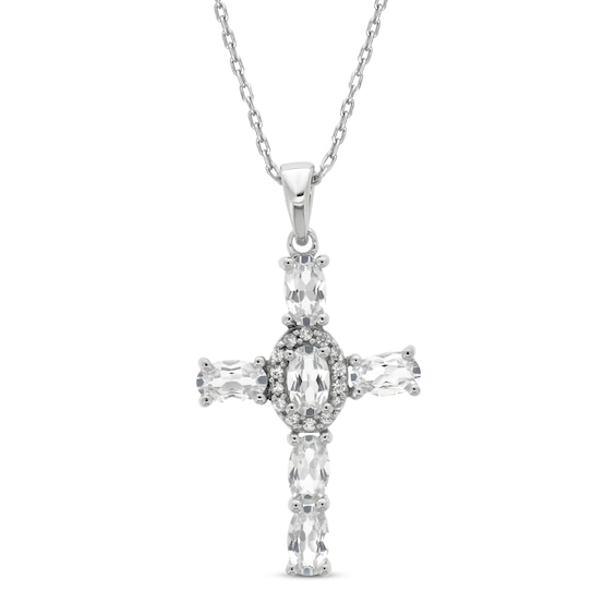 White Lab-Created Sapphire Cross Necklace Sterling Silver 18"