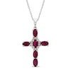 Thumbnail Image 1 of Lab-Created Ruby & White Lab-Created Sapphire Cross Necklace Sterling Silver 18&quot;