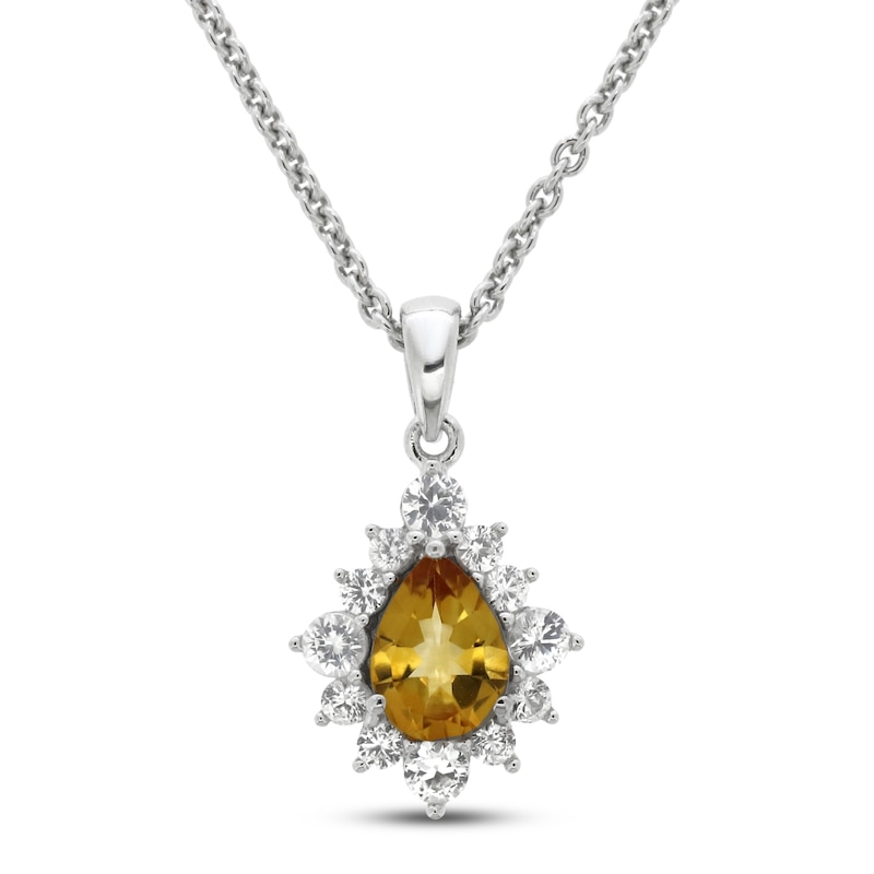 Main Image 1 of Citrine & White Lab-Created Sapphire Necklace Sterling Silver 18"