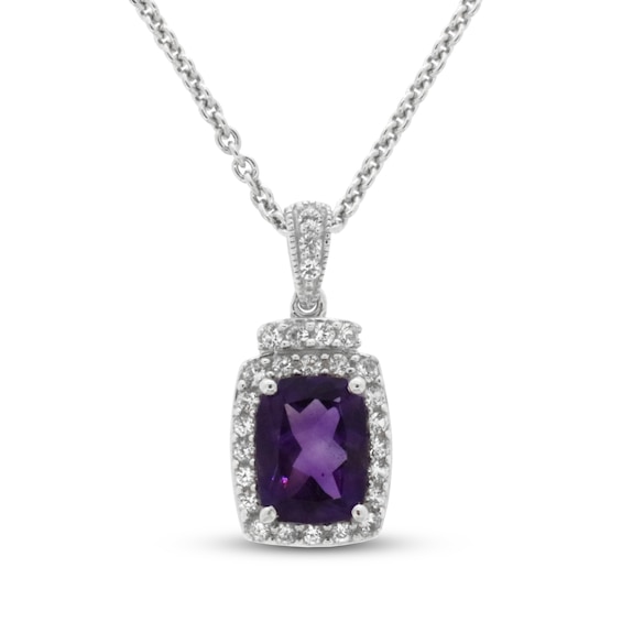 Amethyst & White Lab-Created Sapphire Necklace Sterling Silver 18"