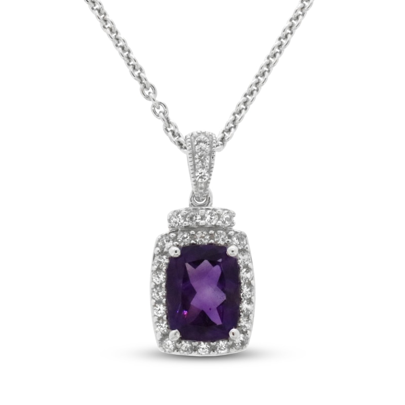 Main Image 1 of Amethyst & White Lab-Created Sapphire Necklace Sterling Silver 18&quot;