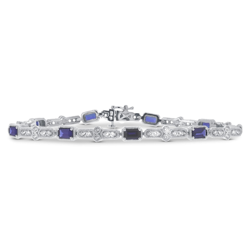 Main Image 1 of Lab-Created Blue Sapphire & Lab-Created White Sapphire Bracelet Sterling Silver
