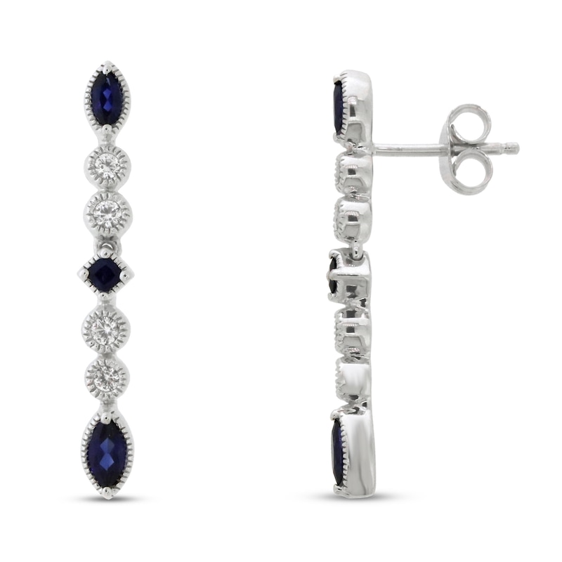 Main Image 1 of Lab-Created Blue Sapphire & Lab-Created White Sapphire Drop Earrings Sterling Silver