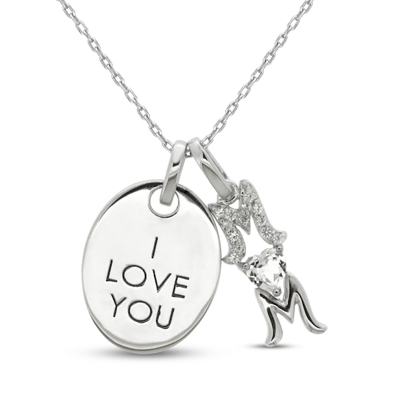 Kay White Lab-Created Sapphire 'I Love You Mom' Necklace Sterling Silver 18