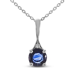 Blue Sapphire & Diamond Accent Necklace 10K White Gold 18"