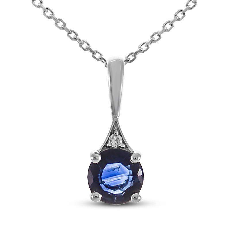 Main Image 1 of Blue Sapphire & Diamond Accent Necklace 10K White Gold 18&quot;