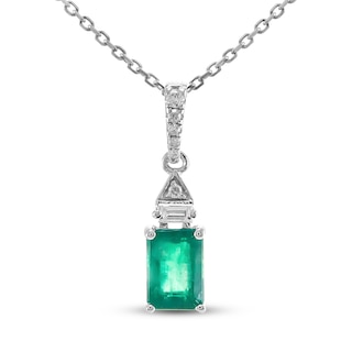 Emerald & 1/20 ct tw Diamond Necklace 10K White Gold 18