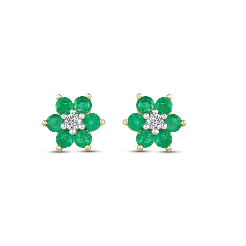 Emerald Stud Earrings 1/20 ct tw Diamonds 10K Yellow Gold