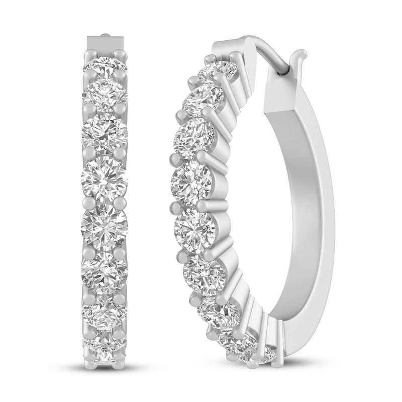 Main Image 1 of White Lab-Created Sapphire Hoop Earrings Sterling Silver