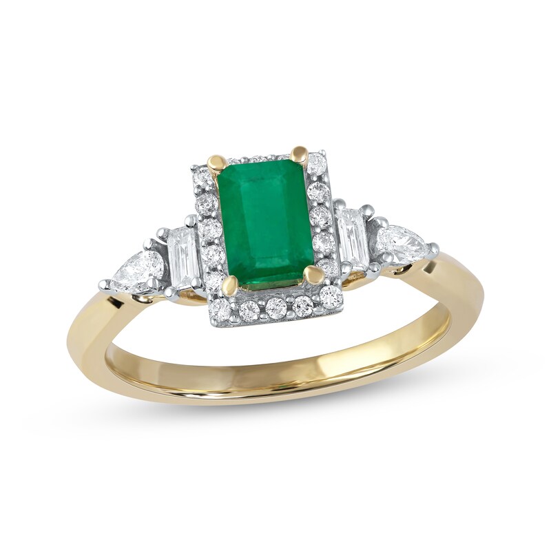 Emerald Ring 1/3 ct tw Diamonds 10K Yellow Gold