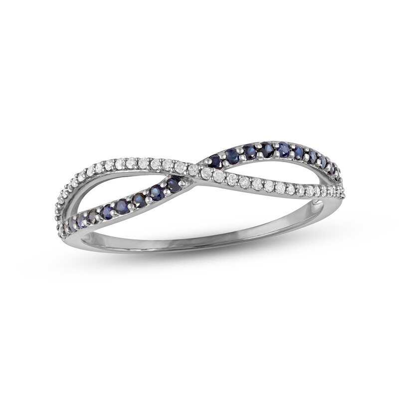 Blue Sapphire Wave Ring 1/10 ct tw Diamonds 10K White Gold