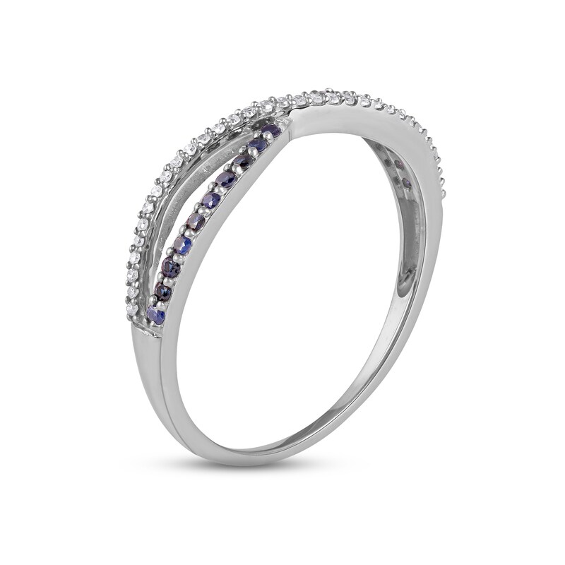 Blue Sapphire Wave Ring 1/10 ct tw Diamonds 10K White Gold