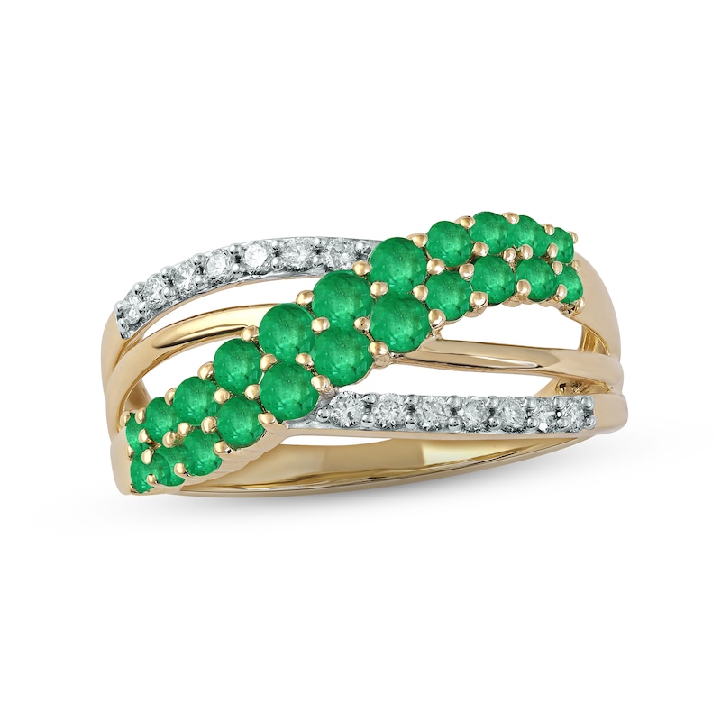 Emerald Ring 1/6 ct tw Diamonds 10K Yellow Gold | Kay