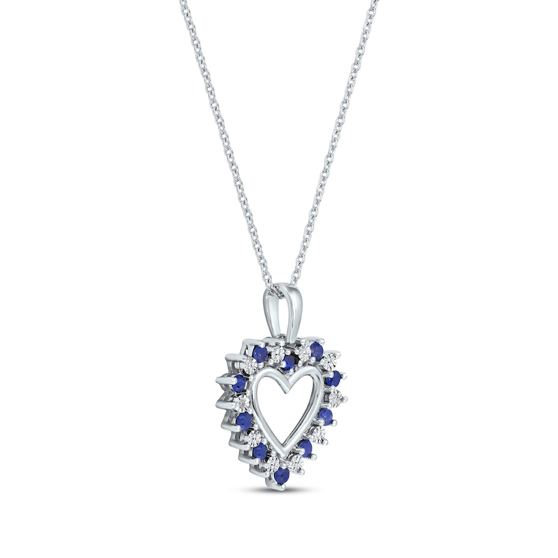 Blue Sapphire & Diamond Accent Heart Necklace 10K White Gold 18"