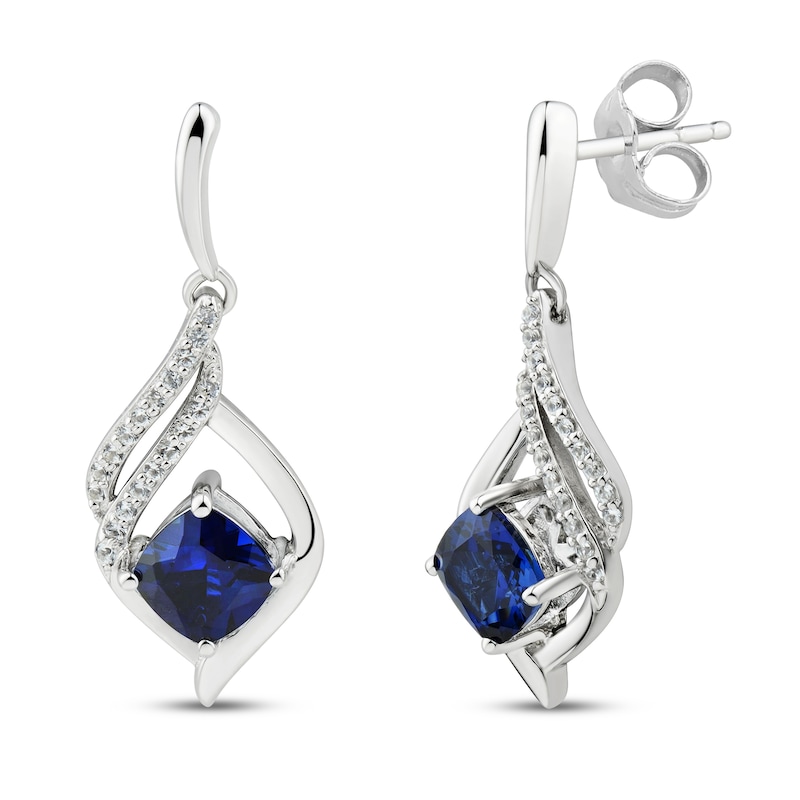 Main Image 1 of Blue & White Lab-Created Sapphire Earrings Sterling Silver