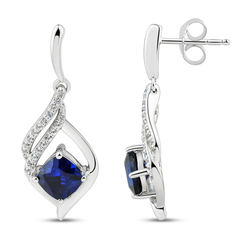 Main Image 2 of Blue & White Lab-Created Sapphire Earrings Sterling Silver