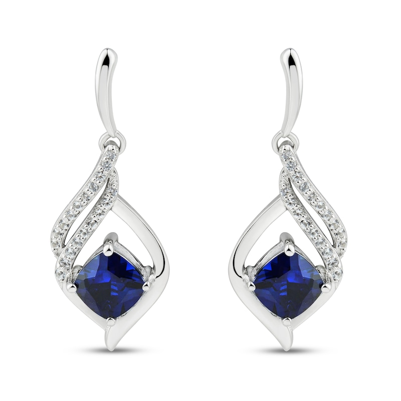 Main Image 3 of Blue & White Lab-Created Sapphire Earrings Sterling Silver