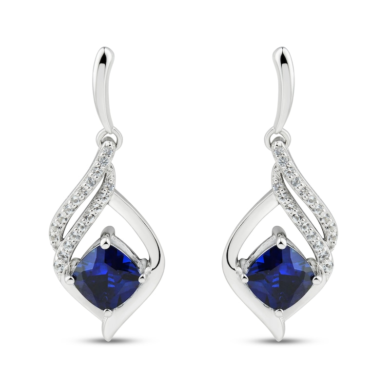 Blue & White Lab-Created Sapphire Earrings Sterling Silver