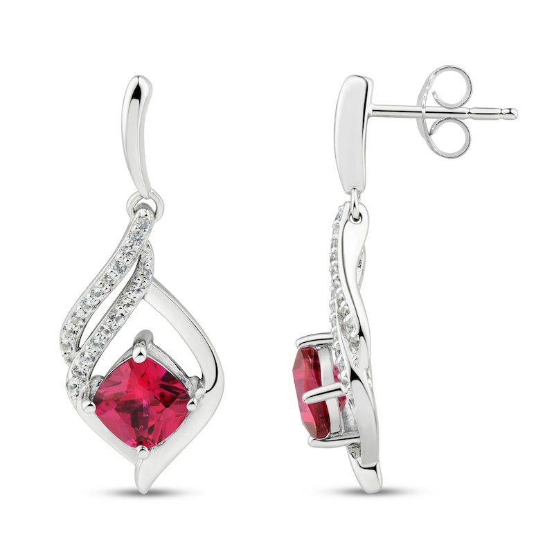 Main Image 2 of Lab-Created Ruby & White Lab-Created Sapphire Earrings Sterling Silver
