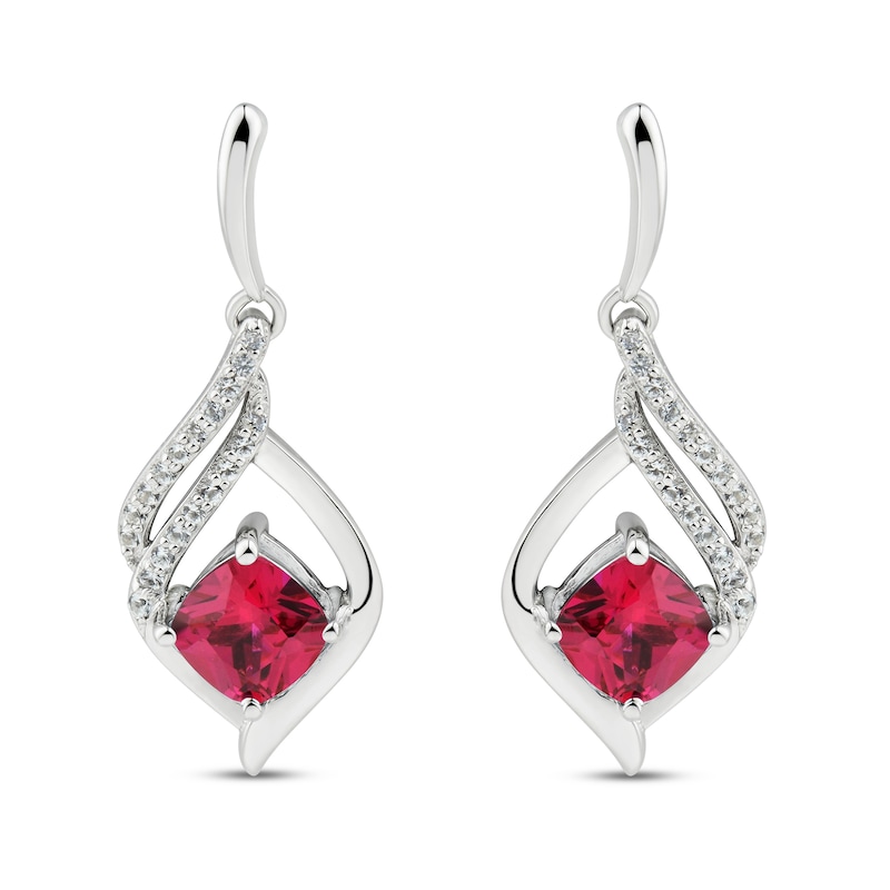 Main Image 3 of Lab-Created Ruby & White Lab-Created Sapphire Earrings Sterling Silver