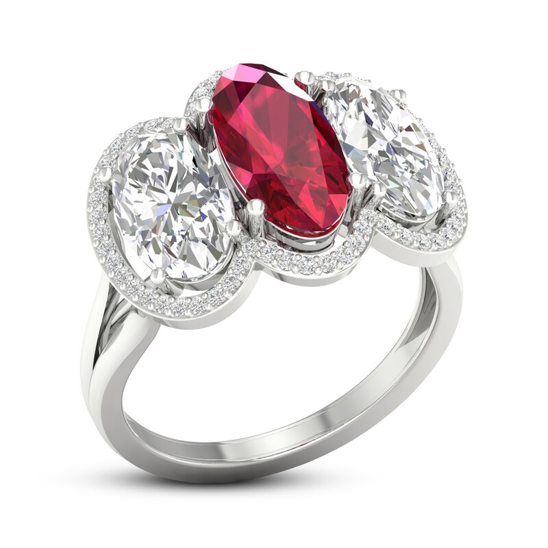Lab-Created Ruby & White Lab-Created Sapphire 3-Stone Ring Sterling Silver