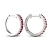 Thumbnail Image 3 of Lab-Created Ruby & White Lab-Created Sapphire Hoop Earrings Sterling Silver