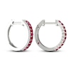 Thumbnail Image 4 of Lab-Created Ruby & White Lab-Created Sapphire Hoop Earrings Sterling Silver