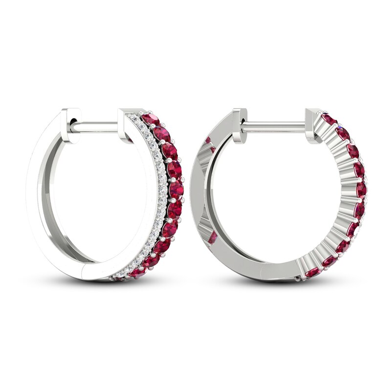 Lab-Created Ruby & White Lab-Created Sapphire Hoop Earrings Sterling Silver